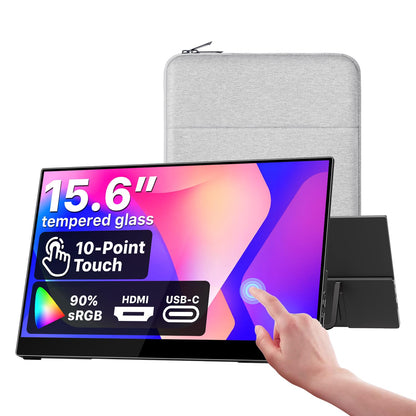 cocopar Portable Monitor Touchscreen 15.6 Inch 1080P FHD 90% sRGB Travel Monitor with Speaker HDMI USB-C Second Screen for Laptop MacBook Surface PC Xbox PS4/5, VESA Mountable, with Touchscreen