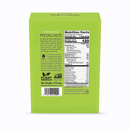 Wonderful Pistachios No Shells, Roasted & Salted Nuts, 0.75 Ounce Bag (Pack of 9), Protein Snacks, Gluten Free, On-the-Go, Individually Wrapped Snacks