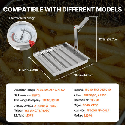 KodMtiz Commercial TK45 Deep Fryer Filter, 13.5" x 13.5" 304 Stainless Steel Filter Screen with Thermometer, Extend Oil Life by 40%, 550 Micron Skimmer Fryer Strainer for Kitchens & Restaurants