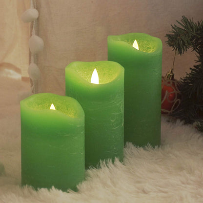 Magiq Set of 3 Apple Green Battery Operated Flameless Candles with Remote Timer Realistic Flickering Real Wax LED Pillars for St. Patrick's Day Table Centerpieces Christmas Decorations Home Decor
