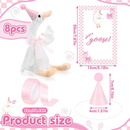 Blueweenly 8 Sets One Silly Goose Birthday Decoration 15.7 Inch Soft Silly Goose Stuffed Animal Hat with Wood Table Decor for Birthday Party Decoration