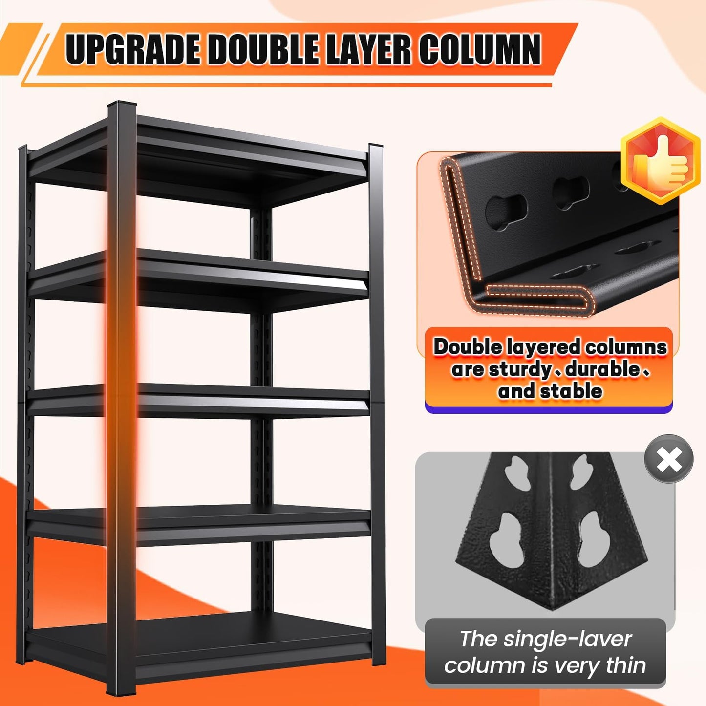 PKDYEZ Garage Shelving Heavy Duty,3000LBS Storage Shelves,Industrial Shelving 5-Tier Adjustable,Garage Storage Shelves,Easy Assembly Storage Shelf for Warehouse,Basement,Office[78" H*46" W*20"]