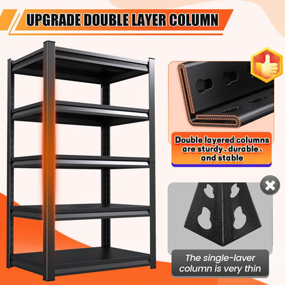 PKDYEZ Garage Shelving Heavy Duty,3000LBS Storage Shelves,Industrial Shelving 5-Tier Adjustable,Garage Storage Shelves,Easy Assembly Storage Shelf for Warehouse,Basement,Office[78" H*46" W*20"]