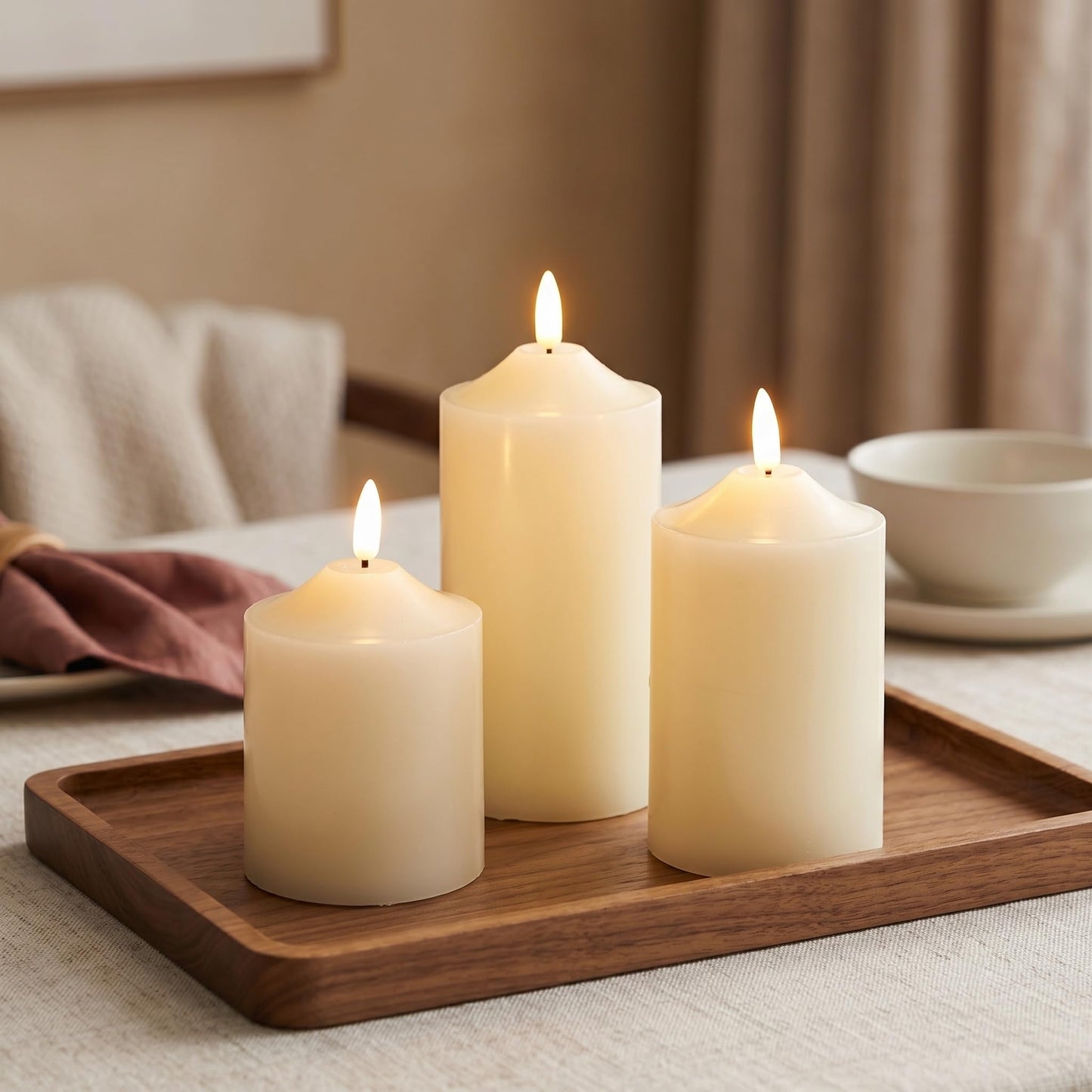 JHY DESIGN 3D Flameless Candles Set 4/5/6inch High Real Wax Battery Candle Pillars Flickering LED Candles with 8-Key Remote Control Timers for Home Wedding Party Christmas Decoration (Set of 3)