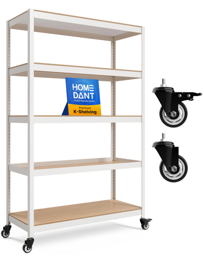 HOMEDANT House 48.1" 5-Tier Metal Rolling Cart Shelf Rack Casters Heavy Duty Laminated Wheel Shelving Unit Adjustable Utility Storage Shelves Shelf Kitchen Garage White 1Pack