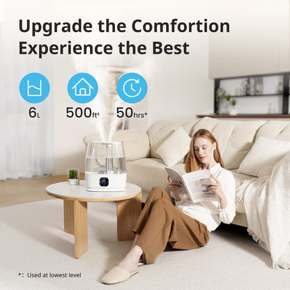 Humidifiers for Bedroom Home, 6L Cool and Warm Mist Air Humidifier for Large Room Baby Nursery, 50H Easy Clean and Top Fill, Quiet with Ultrasonic, Essential Oils, Auto Mode, for House, Plants
