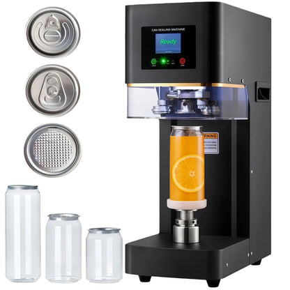 Commercial Can Sealer Machine, Automatic 202# (55mm) Soda Can Sealing Machine with 5 Can Holder Sets for Aluminum & Plastic Cans, Heavy-Duty Beverage Can Sealer for Caffee &bubble tea Shops,Black