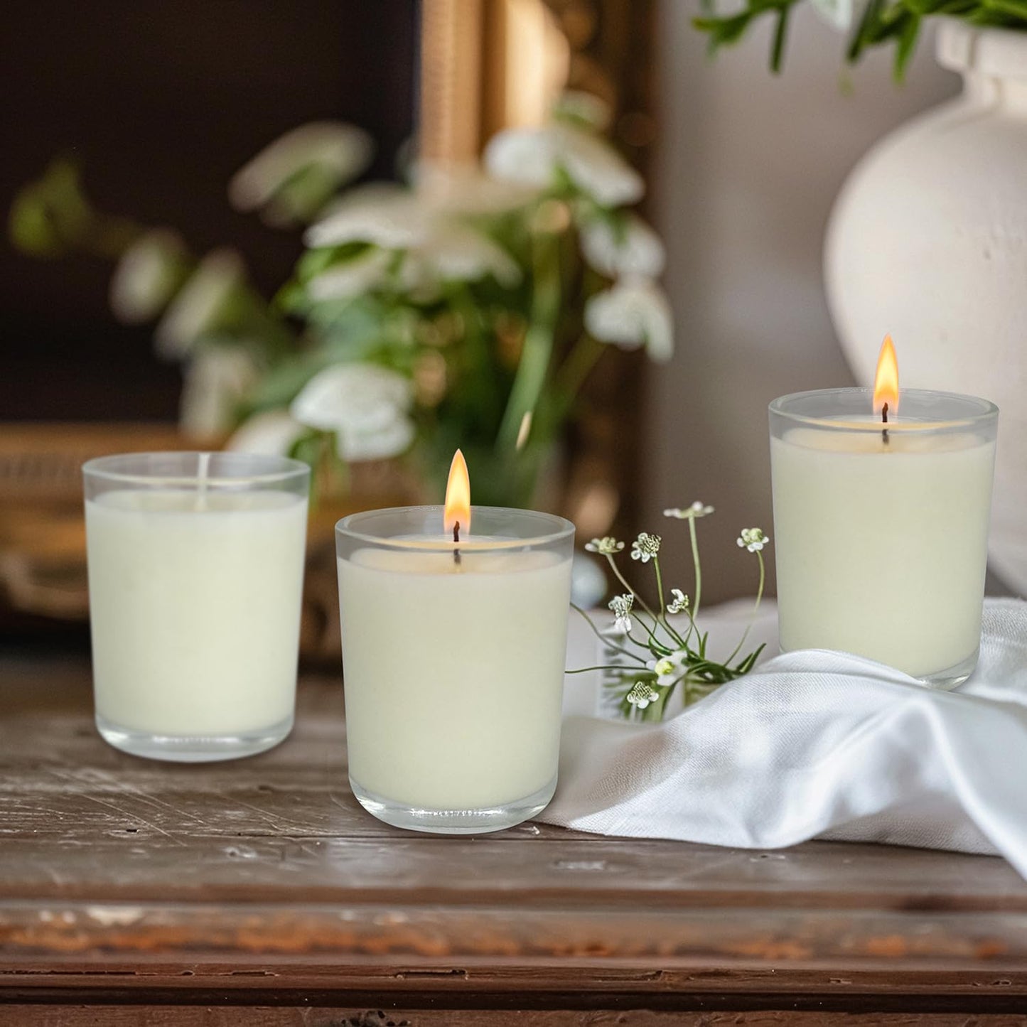 72 Pack White Unscented Clear Glass Filled Votive Candles, Hand Poured Wax Candle Ideal Gifts for Weddings Birthdays Holidays Party Religious Events