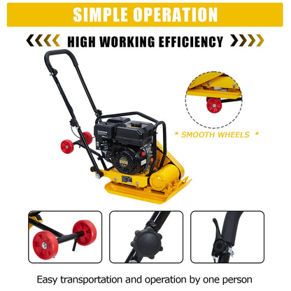 7HP Plate Compactor, 212CC Gas Engine, 4200 lbs Vibratory Compaction Tamper, Plate Power Jumping Jack Tamper, 5600 VPM Pavement Compactor for Walkways, Asphalts, Paver Landscaping