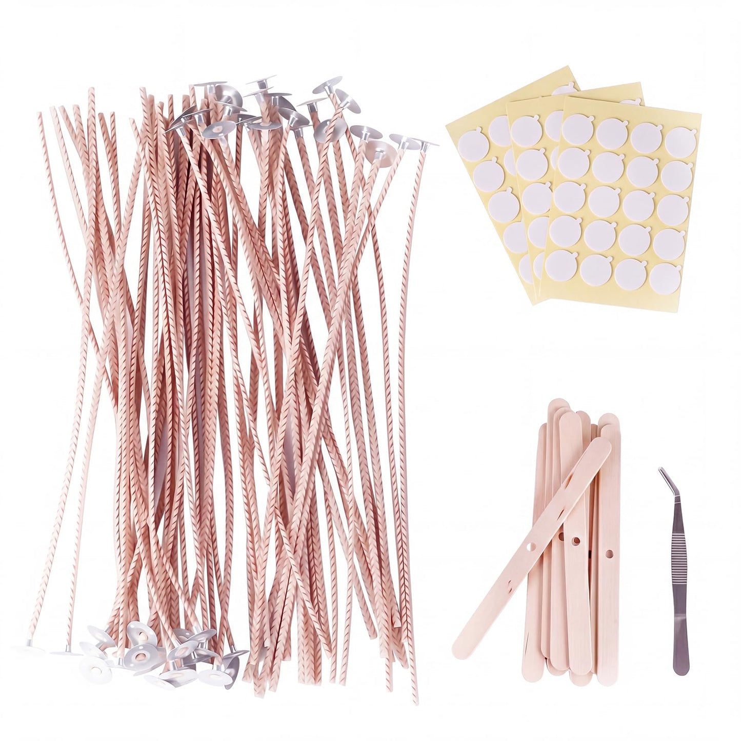 PolyChic Candle Wick Kit – 50pcs 8-Inch Pre-Waxed Cotton Candle Wicks with Tools for Soy & Beeswax DIY Candles