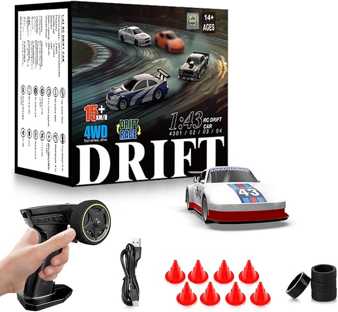 RC Drift car 1/43 Mini Rc Drift car with Gyroscope 2.4GHz Full Proportional Remote control Cars 4WD High Speed Racing with Lights Racing Tires Model Cars Gift for Adults Kids Boys Girls