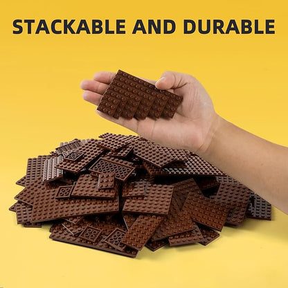 150 Pieces Small Base Plate Sets Classic Flat Pieces for Moc Building 12 Size DIY Building Boards - Compatible with All Major Brands Brown