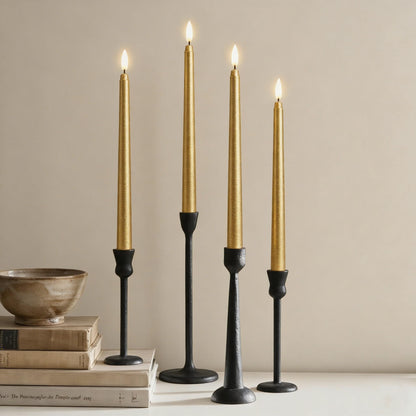 Ni-JASW Gold Flameless Taper Candles with Remote, Flickering Battery Powered LED Candlesticks Set of 4