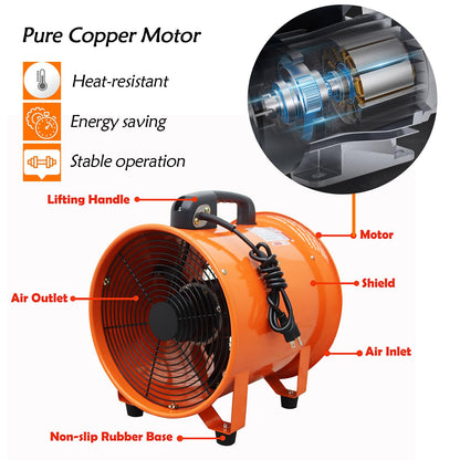 Maisutseb 10-Inch Cylinder Axial Exhaust Fan 110V Paint Booth Portable Ventilation Fan 2000CFM Spray Booth Paint Fumes Blower industrial Exhaust Fan With 16.4ft Duct Hose