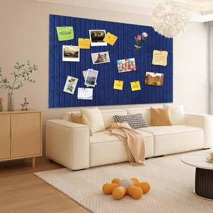 15 Pack Felt Bulletin Board, 35" x 59" Large Royal Blue Pinboard with 30 Push Pins, Felt Pin Board, Self-Adhesive Cork Board Tiles for Home, Office Walls, School Classroom Message Photos Display