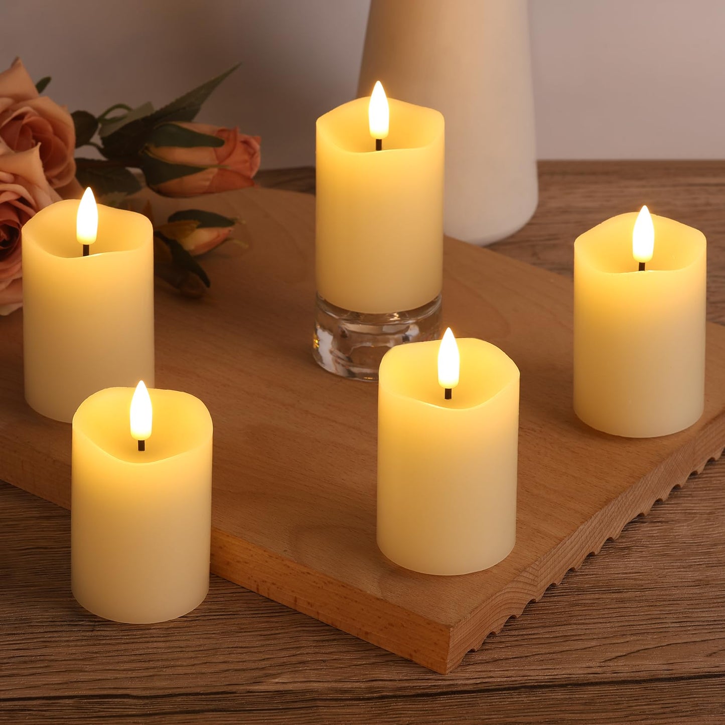 Girimax Ivory Christmas Flameless Votive Candles with Timer Batteries, 2x3 inch Small LED Pillar Candles Flickering Real Wax Set of 6