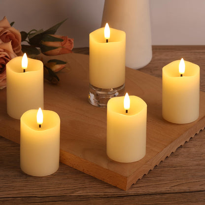 Girimax Ivory Christmas Flameless Votive Candles with Timer Batteries, 2x3 inch Small LED Pillar Candles Flickering Real Wax Set of 6