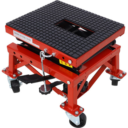300 Lbs Hydraulic Motorcycle Scissor Jack Lift Foot Step with 4 Wheels Jack Stand Portable Lift Table Heavy Duty Hydraulic Motorcycle Lift Table Adjustable Lift Jack Stand for Small Dirt Bikes