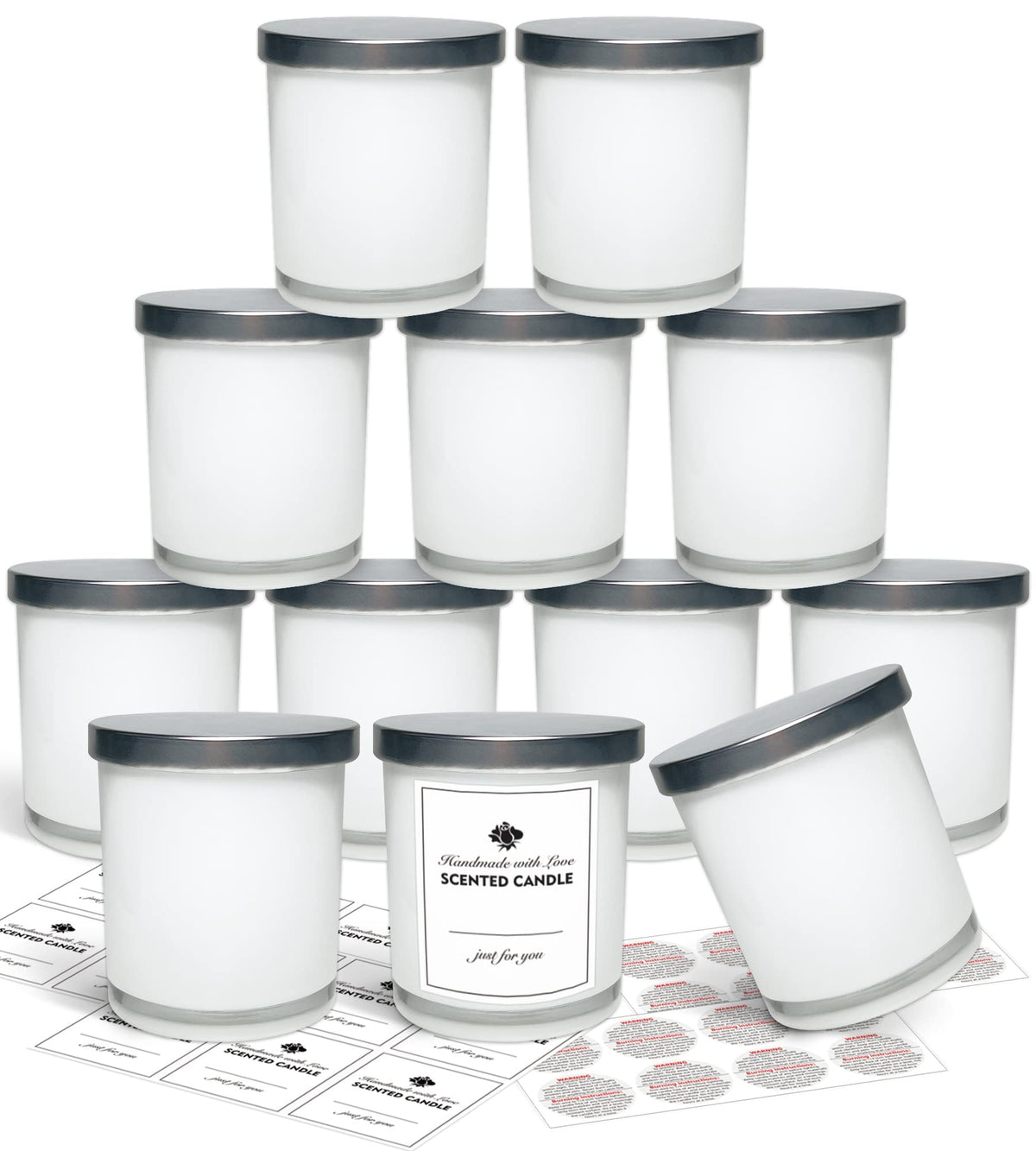 SUPMIND 12 Pack 10oz Glass Candle Jars with Lids and Sticky Labels, Empty Candle Jars for Making Candles Bulk Containers(Inner White)