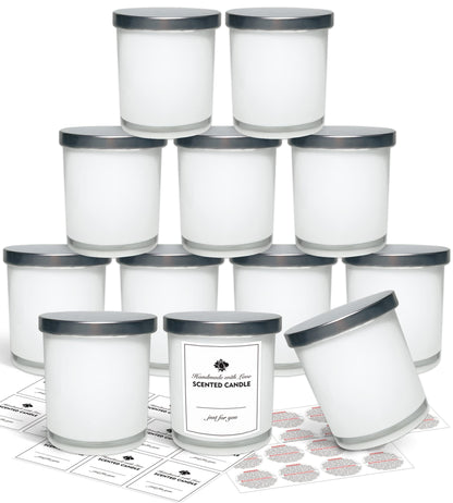 SUPMIND 12 Pack 10oz Glass Candle Jars with Lids and Sticky Labels, Empty Candle Jars for Making Candles Bulk Containers(Inner White)