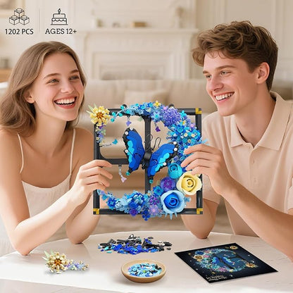 Moon Flower Building Set with Lights 1141 PCS Wall Botanical Flowers Building Block Kit with Butterfly Floral Plant Collection Office Home Decor Gift for Her Adults Women Boys Girls 12+