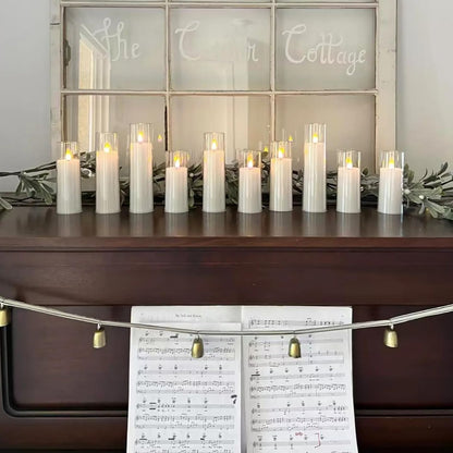 NICEME 5PCS Clear Glass LED Flameless Candles with Remote Timer, Flickering Battery Operated Pillar Candles Teardrop Flame Black Wick Romantic Real Wax Electric Votive Candles for Halloween Christmas