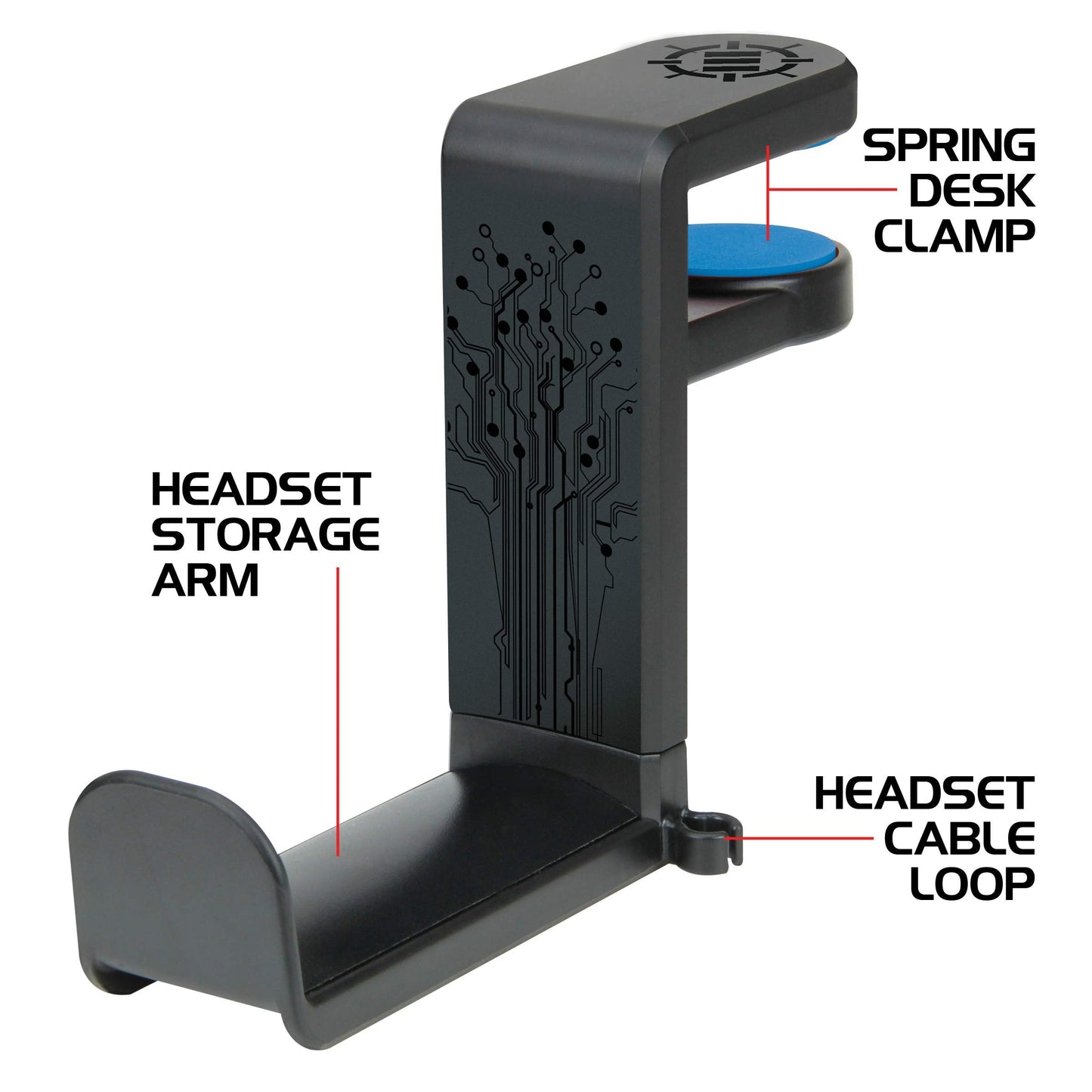 ENHANCE PC Gaming Headphone Holder - Desk Headphone Hanger Esports Headset Holder with Adjustable 360 Rotation, Under Desk Hook Clamp, Universal Fit - Built in Cable Clip Organizer - Black