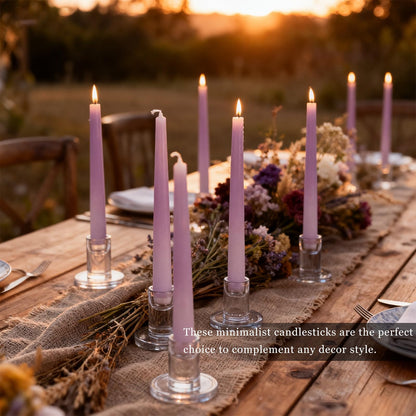 6 PCS Glass Taper Candle Holders Clear Short Tapered Candlestick Holders Set Small Glass Candle Stick Holder Decor for Table Centerpiece Wedding Dining Room Party Christmas Home Decorations