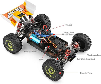 GoolRC WLtoys 144010 Brushless RC Cars for Adults 1:14 Scale Remote Control Car High Speed Racing RC Buggy 2.4GHz RC Drift Car with Metal Chassis