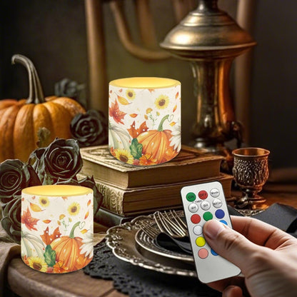 Cozeyat Harvest Pumpkin LED Candles Set of 4 Battery Powered Flameless with Remote Timer Dancing Flame Waterproof for Garden Patio Table Decoration