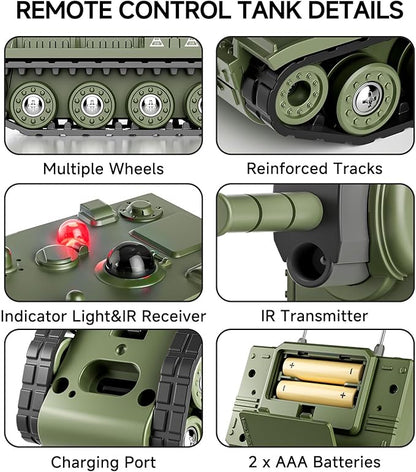BRRRRT 1/64 RC Battle Tank SetRemote Control Military Vehicles with Infrared ShootRC Tank That Shoots with 330° Rotating Turret and Sound &amp Lighting for Kids Gift 8+