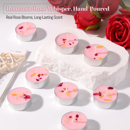 HAVITI 15 Pcs Rose Scented Tealight Candles, Tea Lights Candles, 4H Smokeless Palm Wax Pink Tea Candle for Weddings,Christmas,Spa, Bath