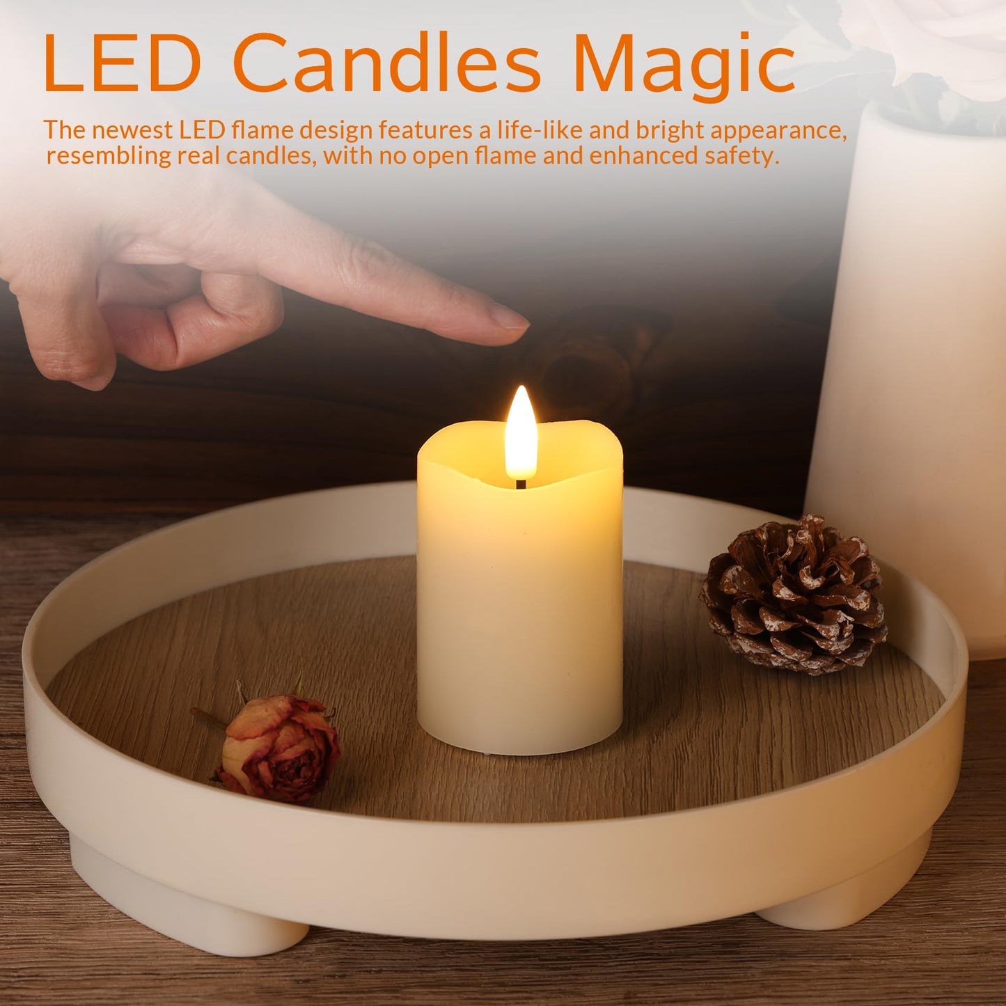 Girimax Ivory Christmas Flameless Votive Candles with Timer Batteries, 2x3 inch Small LED Pillar Candles Flickering Real Wax Set of 6