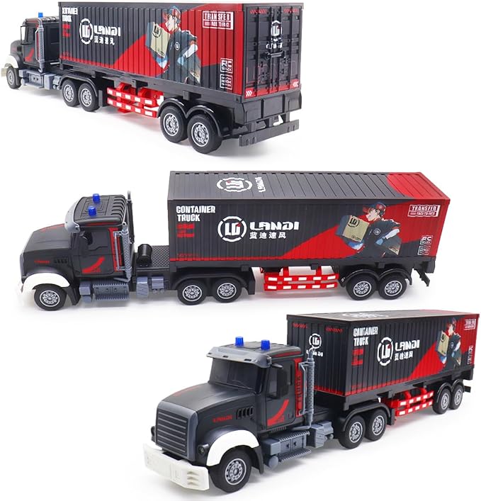 RC Semi Truck 23.6 Inch Remote Control Semi Truck and Trailer Toy Semi Truck Toy 2.4Ghz with Sound and Lights Container 1/24 RC Construction Vehicles Toy for Kids &amp Boys