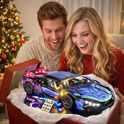 Sport Race Car Building Block Sets for Adults BoysRacing Supercar Toys Kits with LED Lights Collectible 1:14 MOC Model Construction Birthday Gifts for Teens Age 8-12 12-1614 14+(1314 PCS)