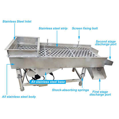 TECHTONGDA Straight Vibrating Sieve Screen Shaker Electric Linear Sifter Machine Stainless Steel One Layer One Motor 20mm Screen Size 11.8×29.5inch 110V
