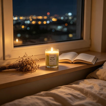 SRCVYLT Coffee Candles Glass Cup Made of Soy Wax, Jelly Candles Gifts for Women Men Coffee Lovers Room Decor (Lemon Macha)