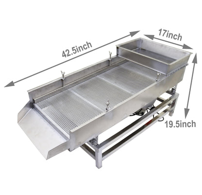 TECHTONGDA Straight Vibrating Sieve Screen Shaker Electric Linear Sifter Machine Stainless Steel One Layer Two Motor 4mm Screen Size 15.7×37.4inch 110V