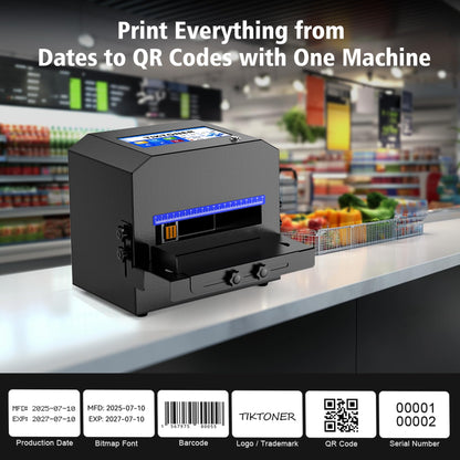 TIKTONER Inkjet Coding Machine with 42ml Fast Dry Ink Cartridge, Date Printing Machine with 7" Touch Screen, Metal Inkjet Coder Print on Various Materials Batch Code Printer for Text Date Lot Number