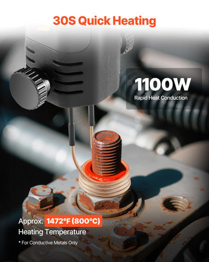 VEVOR Induction Heater Bolt Removal, 1100W 110V Magnetic Induction Heater Kit, Handheld Nut Buster Tool, Mini Heating Machine for Rusty Screw Removing, Car Garage Repairing Tools with 10 Coil and Box