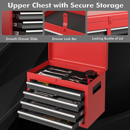 Goplus Rolling Tool Chest, 5-Drawer Tool Box Organizer w/Lockable Wheels & Sliding Drawers & Detachable Top & Adjustable Shelf, Tool Storage Cabinet for Garage Workshop (Red+Black)