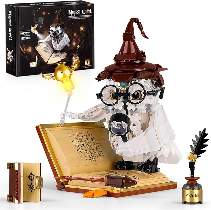 Ideas Magic World Owl Building Set MOC Creative Bird Animal Building Set with Light Collectible Hary Bird Model Toys Gifts for Teens Adults 14+ (1162 PCS)