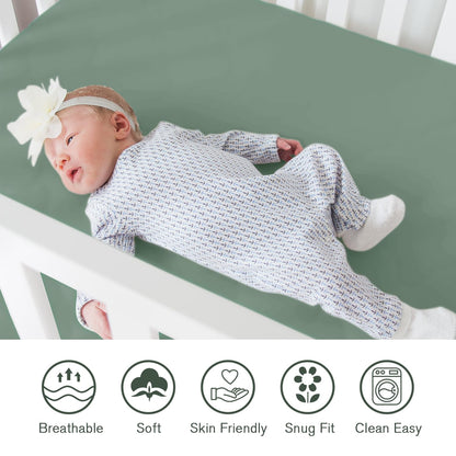 Little Grape Land Crib Sheets - Super Soft 2-Pack Fitted Sheets for Standard Cribs | Leaves & Green Design