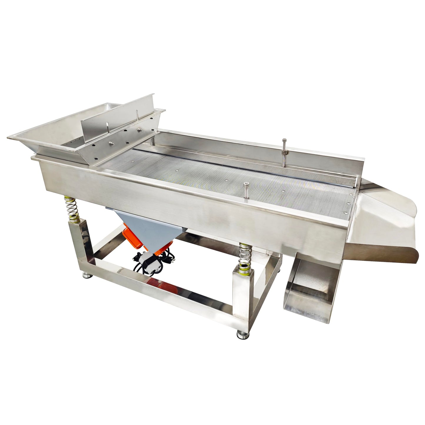 TECHTONGDA Straight Vibrating Sieve Screen Shaker Electric Linear Sifter Machine Stainless Steel One Layer Two Motor 4mm Round Hole Screen Size 40 * 13.8inch