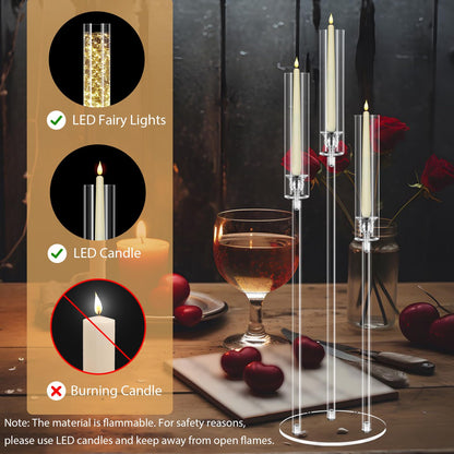 6 Set 3 Arms Acrylic Candelabras with Shades,31" Candelabra Centerpieces for Wedding Decorations,Clear Candle Holder for Table Decoration,Dinner Party,Candlesticks Holder Fits 0.87“LED Candle