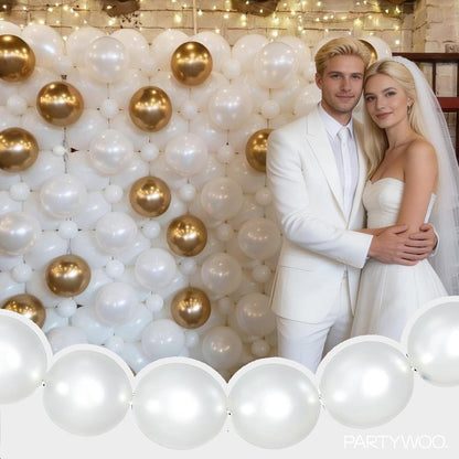PartyWoo Pearl White Linking Balloons 100pcs 12 Inch White Link Balloon for Anniversary Retirement Wedding Graduation Baby Shower Birthday Gender Reveal Engagement Party Decorations White-W14