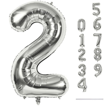 Silver Number Balloons, 40 inch Large Number 2 Foil Helium Balloons for Girls Women, Self Inflating Number Balloons 0-9 for Men Boys 2nd 12th 30th Birthday Anniversary Party Celebration Decoration