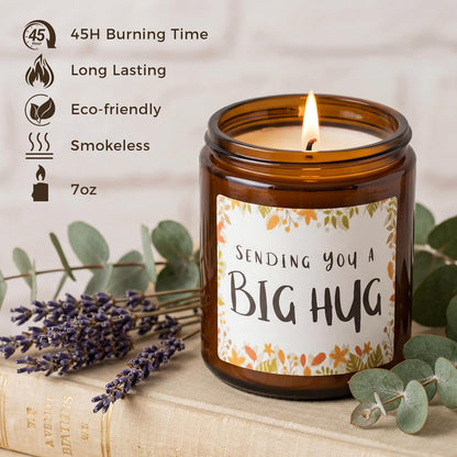 MULCHUM Lavender Scented Candle, Thinking of You Hug Gift for Friends, Relaxing Natural Soy Wax Jar Candle for Women Girlfriend Mom Sisters Stress Relief, 7oz 45 Hours Long Lasting Burn