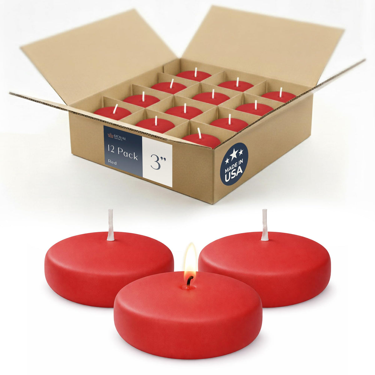 Floating Candles 3 inch Red, Unscented Dripless Wax Discs | Made in USA Long Burning Floating Candles for Centerpieces 8-10 Hour Burn Time, Weddings, Parties, Home Décor & Holidays - Royal Imports