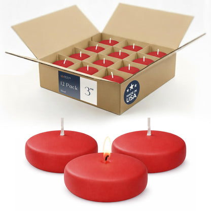 Floating Candles 3 inch Red, Unscented Dripless Wax Discs | Made in USA Long Burning Floating Candles for Centerpieces 8-10 Hour Burn Time, Weddings, Parties, Home Décor & Holidays - Royal Imports